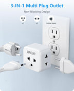 LENCENT 2 Pack EU to US Plug Adapter, European to USA Outlet Adaptor, Travel from Europe to American Outlet, 3 Outlet Extender, Wall Tap, Mini Charger Box, Travel Plug Converter