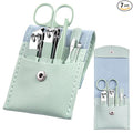 Manicure Set - 7 Pieces Professional Travel Nail Clippers with Green Leather Bag, Stainless Steel Nail Care Tools Grooming Kit for Women