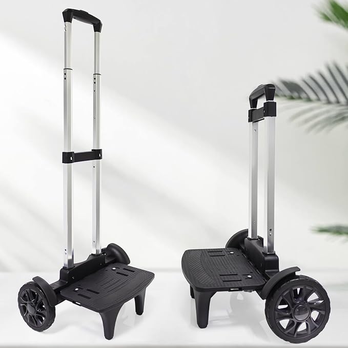Backpack Trolley, Wheeled Cart Aluminum Alloy,Luggage Cart with 2 Large Tank Wheels,Folding Hand Truck with Luggage Straps for Bags,Lunch Backpack,Golf Bag,Teenagers,Adults,School,Travel
