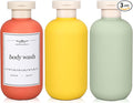 ASEVAT 6.7oz Airtight Plastic Travel Shampoo Bottles, Travel Shampoo and Conditioner Bottles Refillable, Empty Squeeze Bottle, Hand Soap Dispenser for Vacation, Gym, Lotion(OrangeYellowGreen)