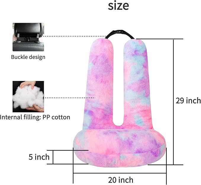 FHSGGP Travel Pillow Car Travel Sleep Support Pillow 2-in-1 Lap Pillow and Car Pillow with Neck and Body Support for Adults and Kids on Long Trips Kids Travel Pillow Colorful Purple
