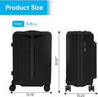 TABU 20" Carry on Luggage with Seat for Kids & Adults，Front-Opening Hardshell Carry On Suitcase with Double Handles & TSA Lock, Black