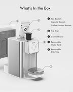 SIFENE Single Serve Coffee Machine, 3 in 1 Pod Coffee Maker For K-Pod Capsule, Ground Coffee Brewer, Leaf Tea Maker, 6 to 10 Ounce Cup, Removable 50 Oz Water Reservoir, White