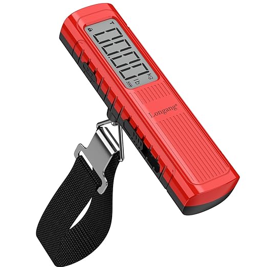 Battery-Free Digital Luggage Scale, 110lbs/50kg Portable Handheld Hanging Scale for Luggages, Suitcases, Backpacks & Bags, Easy Weighing for Travel, No Need Batteries (Red)