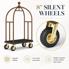 Hotel Luggage Cart, Heavy Duty Bellman Cart with 1600 lbs Capacity, 8" Silent Wheels, Stainless Steel Rolling Luggage Trolley with Carpet Deck for Hotels, Resorts & Apartments(Champagne)