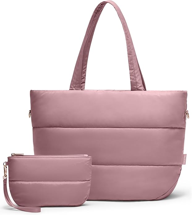 Puffer Tote Bag for Women, Lightweight Puffy Tote with Compartments, Shoulder Bag Crossbody Bags for Women Travel, Work, Gym
