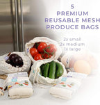 Lotus Reusable Produce Bags - Organic Cotton Washable Produce Mesh Bag for Vegetable Storage, Eco Friendly Reusable Produce Storage Fruit Bag Mesh for Groceries (3 Size Cloth Bags)