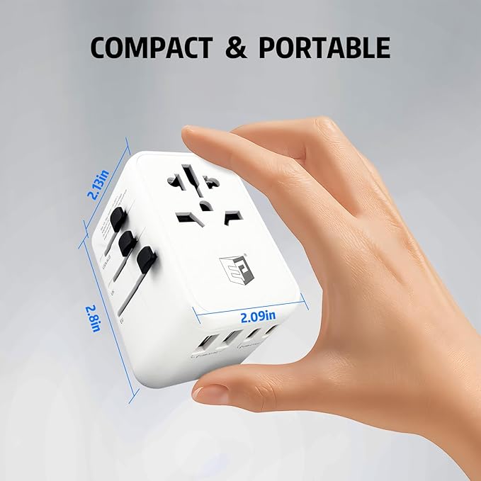 EP 65W International Travel Adapter, Universal Power Charger Outlet with 3 USB-C and 2 USB-A Ports, Worldwide Plug Adaptor Wall Charger, Compatible with US/CA/EU/UK/AU/JP ＆ 150+ Countries - White