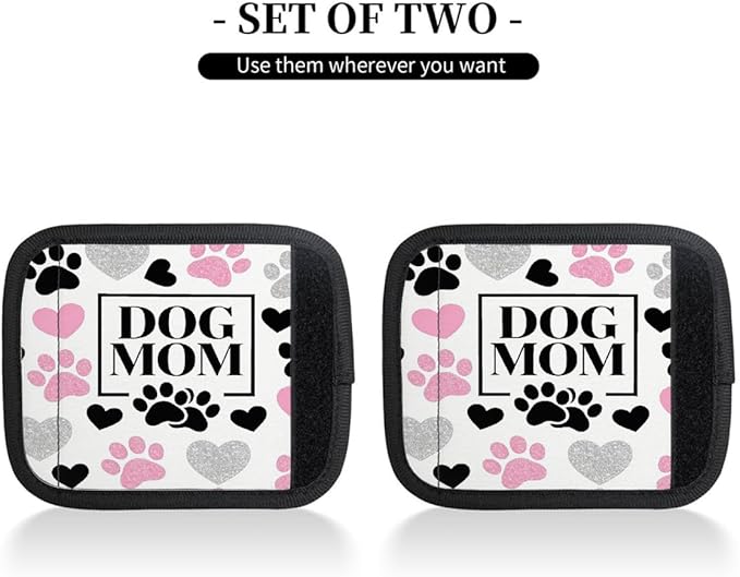 2 Pack Luggage Handle Wrap with Travel Tags - Non-Slip Protective Cover Soft Handle Grips Covers for Suitcase(Dogs Mom Paws)