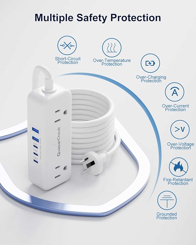 Australia Power Plug Adapter - New Zealand Power Adapter with 4 American Outlets 5 USB (3 USB-C) Total 24W, Type I Plug Adapter and Outlet Converter for US to Australia, AU, Argentina, China, 4FT