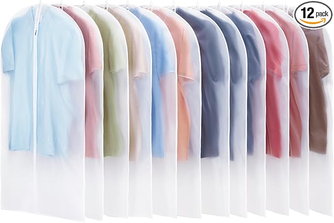 Carbrea 12 Pack Garment Bags for Hanging Clothes - Translucent Suit Bag for Closet Wardrobe Storage Travel - 24" x 42"