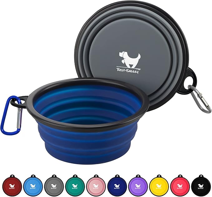 Collapsible Dog Bowls for Travel, 2-Pack Dog Portable Water Bowl for Dogs Cats Pet Foldable Feeding Watering Dish for Traveling Camping with Carabiners, BPA Free (Grey&Navy, Large)