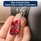 SURE LOCK TSA Approved Luggage Lock – 3-Digit Resettable Combination Padlock with Open Alert Red Dot, Large Easy-Read Dials for Suitcases, Backpacks, Gym & School Lockers(Red 2 pk)