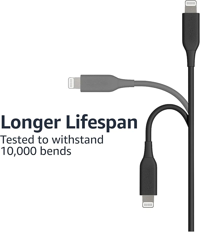 Amazon Basics 2-Pack Apple MFi Certified USB-A to Lightning Charger Cable for iPhone 14 13 12 11 X Xs Pro, Pro Max, Plus, iPad, 6 Foot, Black