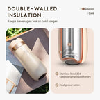 Travel Coffee Press, Vacuum Insulated Portable French Press, Stainless Steel Portable Coffee Maker/Tea Press, 12oz, Beige