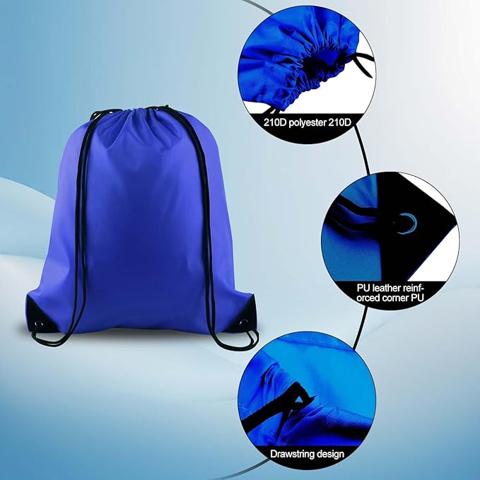 PLULON 15 Pcs Blue Drawstring Bags Drawstring Backpack Bulk, String Backpack Cinch Sack Sport Gym Backpack Bags for Yoga Traveling Outdoor Sports