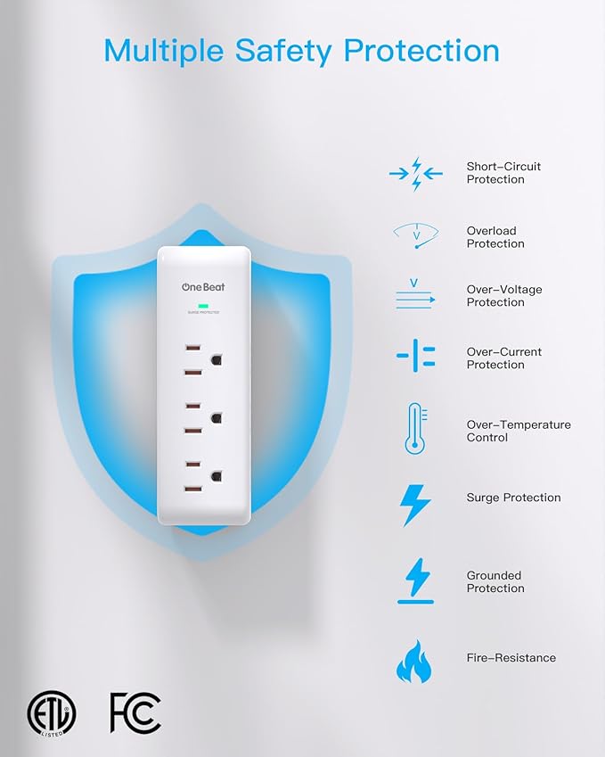 Surge Protector Outlet Extender with Rotating Plug, 9 AC Multi Plug Wall Outlet Expander, 1800J Wall Charger, 3-Sided Power Strip Electrical Plug Adapter Outlet Splitter for Home Office College Dorm
