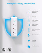 Surge Protector Outlet Extender with Rotating Plug, 9 AC Multi Plug Wall Outlet Expander, 1800J Wall Charger, 3-Sided Power Strip Electrical Plug Adapter Outlet Splitter for Home Office College Dorm