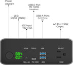 130W Portable Power Bank, 148WH/40000mAh Portable Laptop Charger Battery Backup with 110V AC Socket/ 100W Type-C Port/2 USB QC3.0 for CPAP Outdoor Camping Trip Hunting Emergency