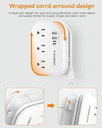 European Plug Adapter,EU/UK/US Travel Power Strip with 3 Outlets & 4 USB Ports(3.4A), International Power Adapter with 3 FT Extension Cord Compact for US to EU UK Germany Italy France Cruise