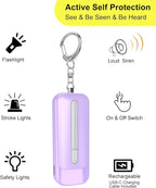 Personal Alarm for Women, Rechargeable with Safety Lights & Low Battery Notice, 130dB Siren with LED Flashlight Strobe Light for Emergency, Dual Light Sources Safety Keychain