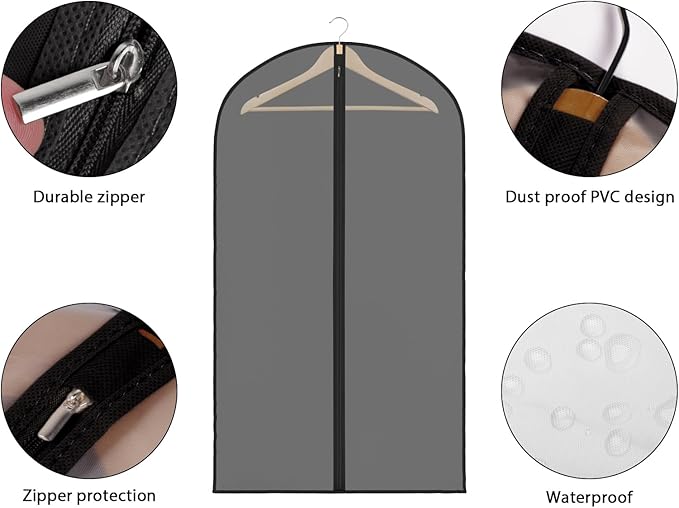 Zilink Clear Garment Bag Dress Bags for Storage Suit Bag Coat Bags with Full Length Zipper for Clothes Closet Storage