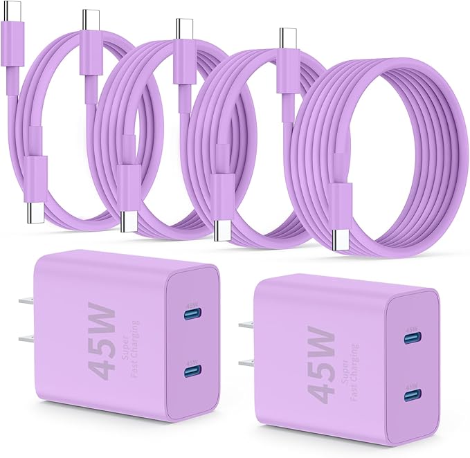 QZIIW Super Fast Samsung Charger Type C,45W Dual Port USB C Fast Charger Block [2-Pack] & Extra Long 60W 3/6/6/10FT USB C Cable - PD Quick Charging 3.0 for Samsung Galaxy S25 Ultra/S24+/S23 iPhone 16