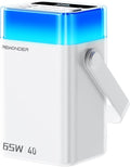 REWONDER 65W Charger Power Bank 40000mAh, Large Capacity Portable Charger Fast Charging Lightweight External Battery Bank for Travel, Camping - Compatible with MacBook, iPhone, Laptop (Glacier White)
