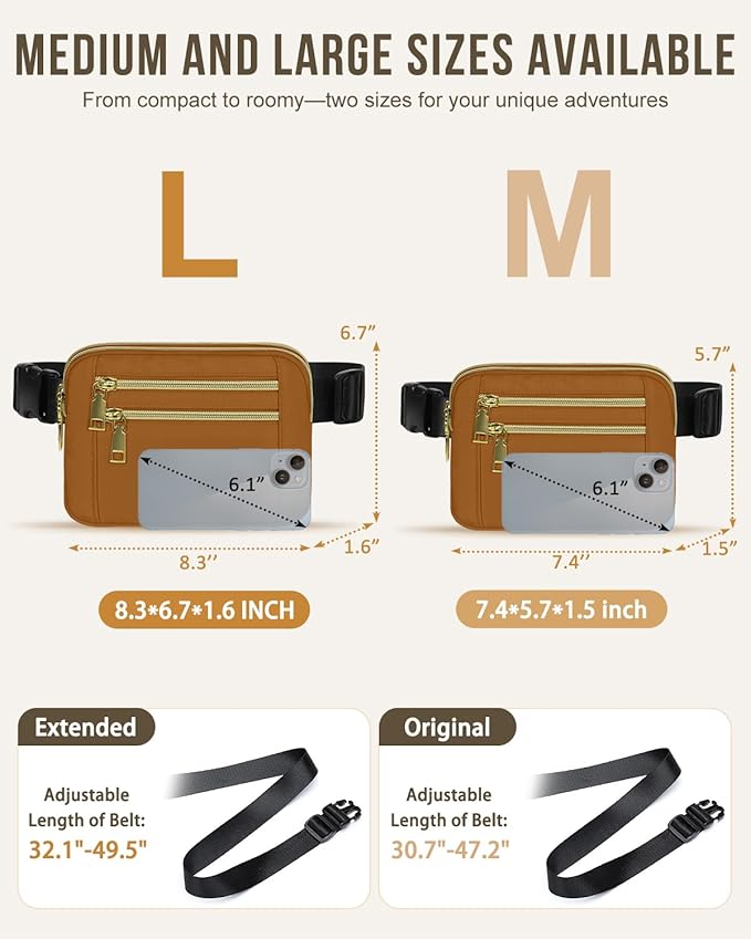 Capolo Fanny Packs for Women Fashion Waist Packs Bag with Adjustable Strap and 4 Zipper Pockets Waterproof Everywhere Crossbody Belt Bag for Workout Running Travelling(Brown, Large)