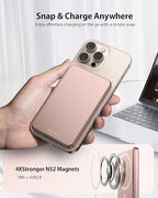 [0.3" Ultra Slim] [Alloy-Made] ULiXWH for Magsafe Portable Charger for iPhone, 2026 Upgrade 5000mAh Fast Charging Magnetic Power Bank, Wireless Battery Pack for iPhone 17 Air 16 15 Pro Max 14 13, Pink