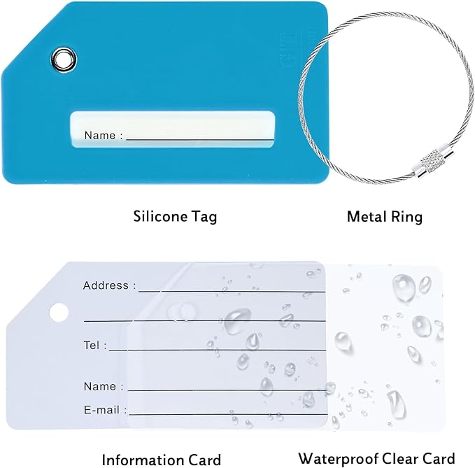 5 Pack Silicone Luggage Tag for Suitcases with Stainless Loop, TSA Approved, Privacy Protection Travel Essentials Bag Tags by Gostwo, Sky Blue