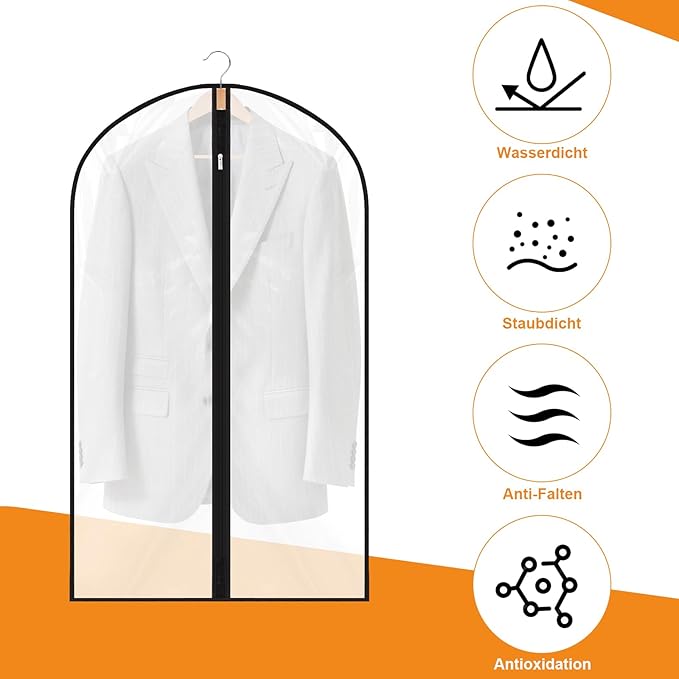 6 Pack Garment Bags 60 * 100cm, 40in PEVA Translucent Garment Covers, Suit Storage Bags, Dress Organizer Bags Used To Protect Shirts, Winter Coats, Jackets