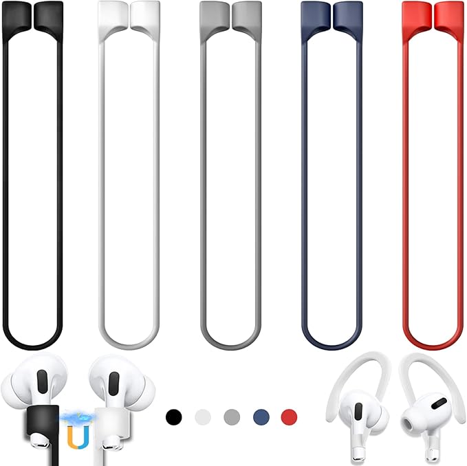 5 Pack Ultra Strong Magnetic AirPods Pro Straps, Anti-Lost Neck Cord for AirPods Pro 3 2025 ,AirPods 4th, AirPods Pro 2nd/1st, AirPod 3rd, AirPod 2nd/1st - 5 Pcs Silicone Sports Lanyard and 2 Ear Hook