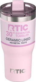 RTIC 30oz Essential Tumbler with Lid, Ceramic Lined, Insulated, Stainless Steel, Metal, Double Wall Vacuum-Insulation, Travel Cup for Iced Coffee, Tea, Hot and Cold Drink, Pale Pink
