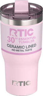 RTIC 30oz Essential Tumbler with Lid, Ceramic Lined, Insulated, Stainless Steel, Metal, Double Wall Vacuum-Insulation, Travel Cup for Iced Coffee, Tea, Hot and Cold Drink, Pale Pink
