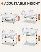 Sportneer Camping Table: Adjustable Height Small Folding Table 23.6" L x 15.7" W 4 Height with Mesh Layer - Compact & Portable Camping Essentials for Outdoor Camp Garden Picnic BBQ Dining Cooking