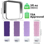 Silevoler Travel Bottles for Toiletries, 4pcs Tsa Approved 3oz Travel Size Containers, BPA Free Leak Proof Premium Silicone Bottles, Refillable Liquid Squeezable Accessories W/Toiletry Bag(Purple)