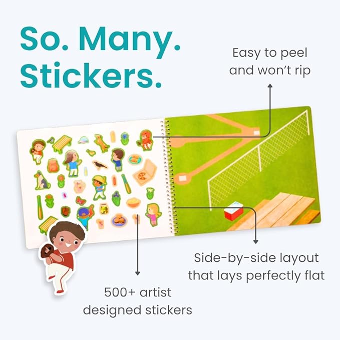 All Kinds of Sports 500+ Kids Sticker Book by Cupkin Fun Toddler Travel Activity Coloring and Sticker Book, Road Trip Essentials, 12 Coloring Pages 12 Scenes for Ages 2–8 Years