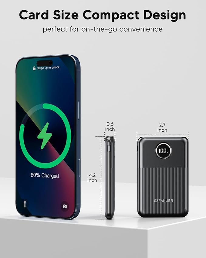 Portable Charger,Ultra Slim 10000mAh 22.5W Power Bank,USB C in/Output Fast Charging Mini Battery Pack Compatible with iPhone 17 16 15 14 Samsung S23 S22 S21 Google iPad etc (Black)