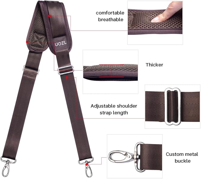 59 Inch Shoulder Straps, Soft with Ultra-Thick Fixed Shoulder Pad, Two Way Independently Adjustable Buckle Replacement Straps for Laptop Bag Messenger Bag Tool Bag Luggage,Brown