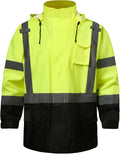 SKSAFETY Hi Vis Safety Rain Jacket for Men, Construction Work Rain Gear Heavy Duty Class 3 Rain Coat Waterproof Lightweight