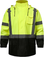SKSAFETY Hi Vis Safety Rain Jacket for Men, Construction Work Rain Gear Heavy Duty Class 3 Rain Coat Waterproof Lightweight