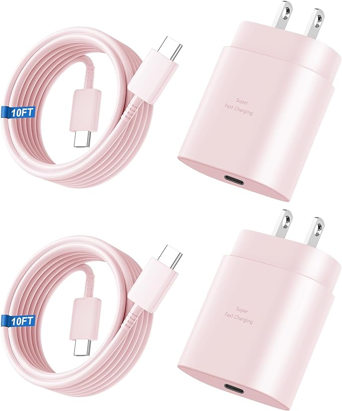 Super Fast Charger Type C, 25W USB C Wall Charger Fast Charging for Samsung Galaxy S26 Ultra/S26/S26+/S25 Ultra/S25/24 Ultra/S24/S23 Ultra/S22 Ultra with 10FT Long Android Type C Charger Cable 2Pack