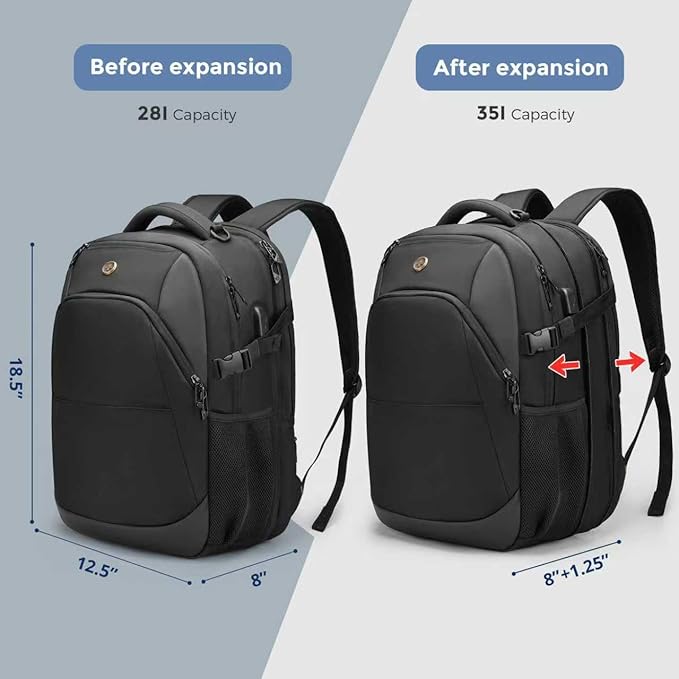 Swissdigital Travel Laptop Backpack, 35L Expandable Large College Laptops Backpack with USB Charging Port for Men and Women Fits 17 Inch Notebook, Black | SD1671-01