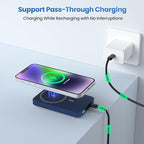 Magnetic Portable Charger 10800mah for Magsafe Battery Pack, Wireless Power Bank with USB C in&out PD Fast Charging,Travel Essential Phone Battery Charger For iPhone 17/16/15/14/13/12 Series-Dark Blue