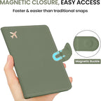 Passport Holder for Travel Essentials, RFID Blocking Leather Cover Wallet with Magnetic Closure, Aesthetic & Cute Passport Book Case for Women and Men - Green