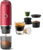 Portable Electric Espresso Machine, Travel Coffee Maker for Camping, On the Go Car Coffee Maker Self-Heating with USB-C, With Ground Coffee & N Espresso Capsule for RV/Hiking/Office, Red