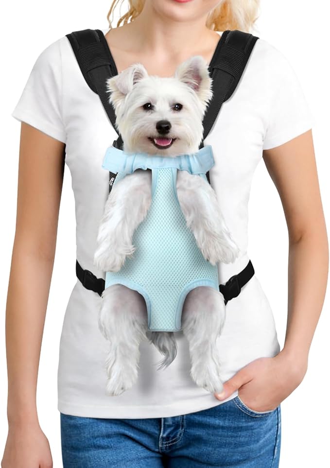YUDODO Pet Dog Carrier Backpack Adjustable Dog Front Carrier, Legs Out Easy-Fit Dog Travel Backpack Carrier for Hiking Camping for Small Medium Dogs Cats and Rabbits (Large (Pack of 1), B-Sky)