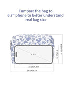 Narwey Small Cute Floral Makeup Bag for Purse Mini Cosmetic Bag Travel Makeup Pouch Zipper Pouch Cute Make up Bags with Compartments for Women Girls (Little Grayish Blue Flower, Small)
