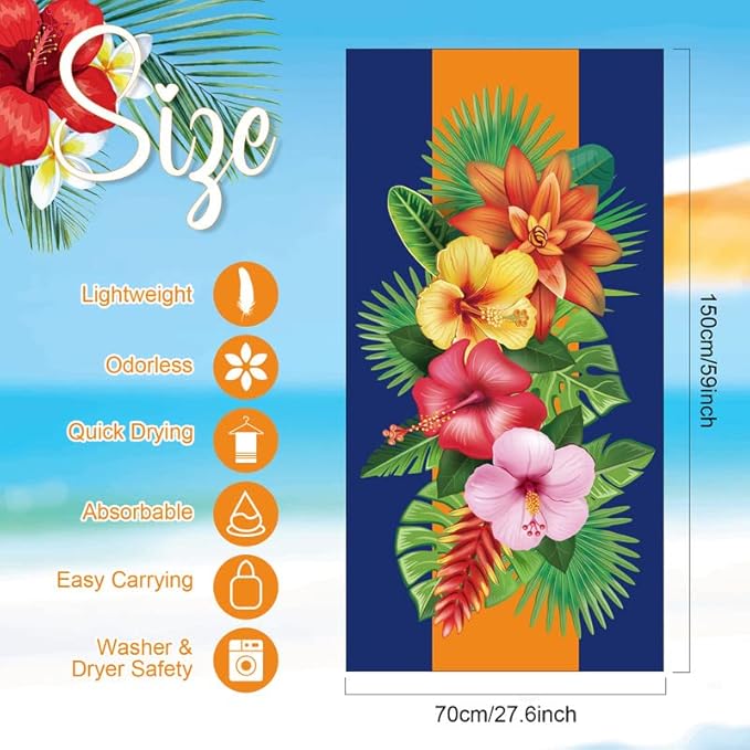 Redbaker 16 Packs 59 x 28 inches Oversized Hawaiian Beach Towel Bulk Extra Large Pool Towels Set Microfiber Quick Dry Swim Towel Blanket for Women Men Adult Bath Travel(Bright Colors)